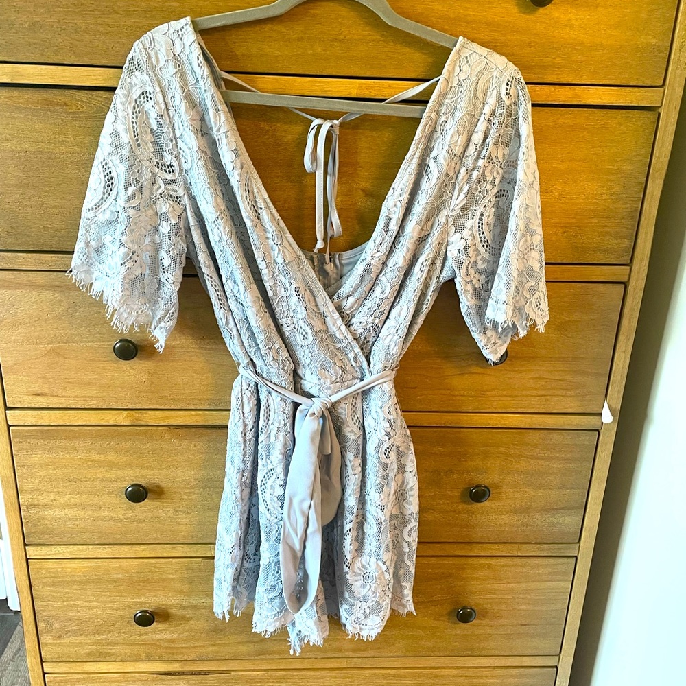 Trixxie Eyelash Lace Romper Pale Blue